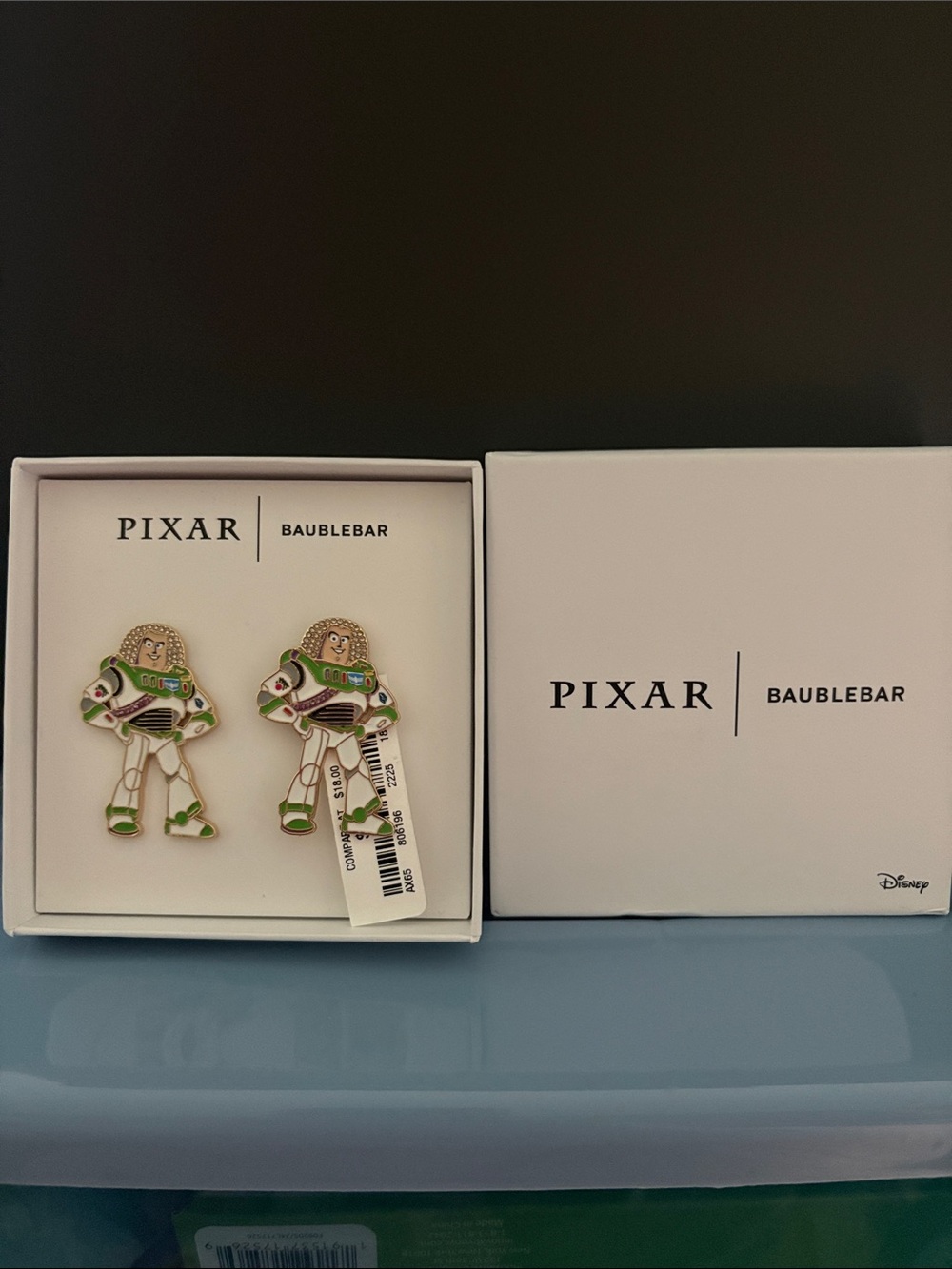 Pixar BaubleBar Buzz Lightyear Enamel Earring Set - White & Green NWT